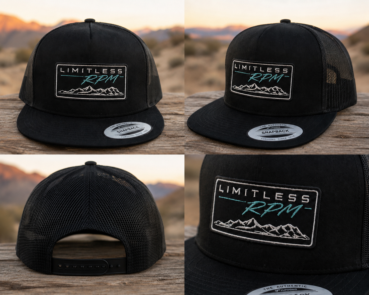 Limitless RPM Ridgeline Patch Snapback – Black Trucker Hat