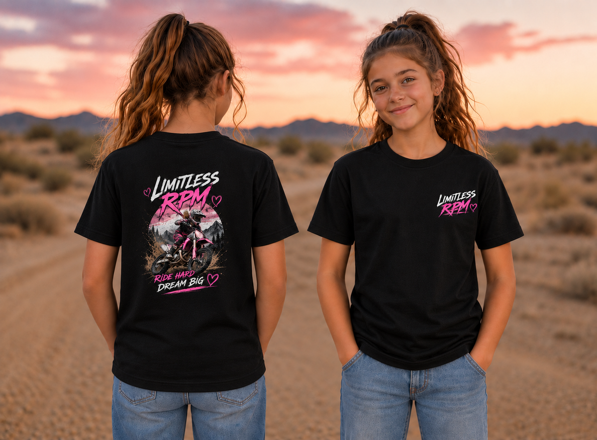 Ride Hard Dream Big Girls Dirt Bike T-Shirt – Youth Motocross Tee