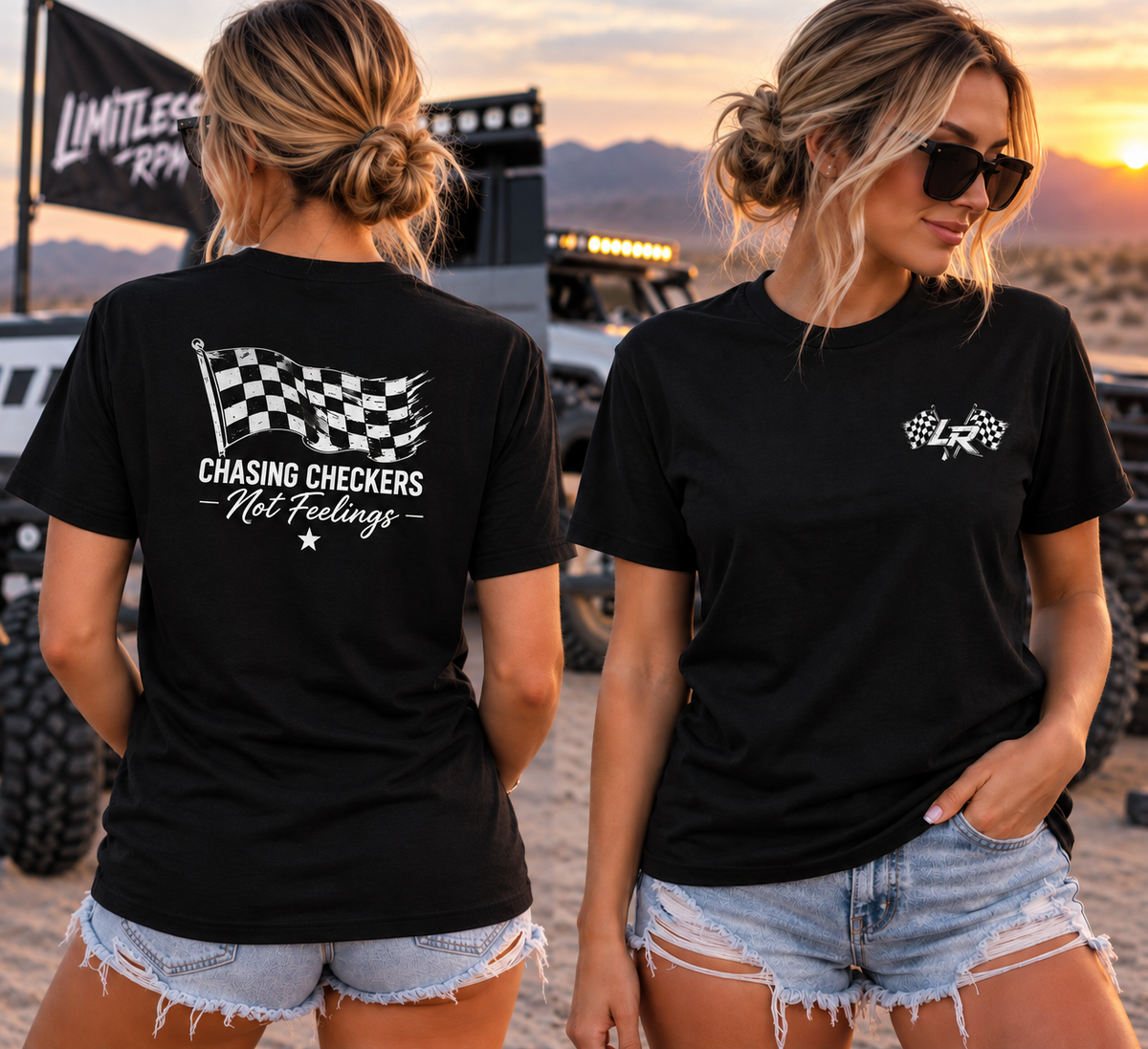 Chasing Checkers Women’s Off-Road Racing T-Shirt Black Limitless RPM